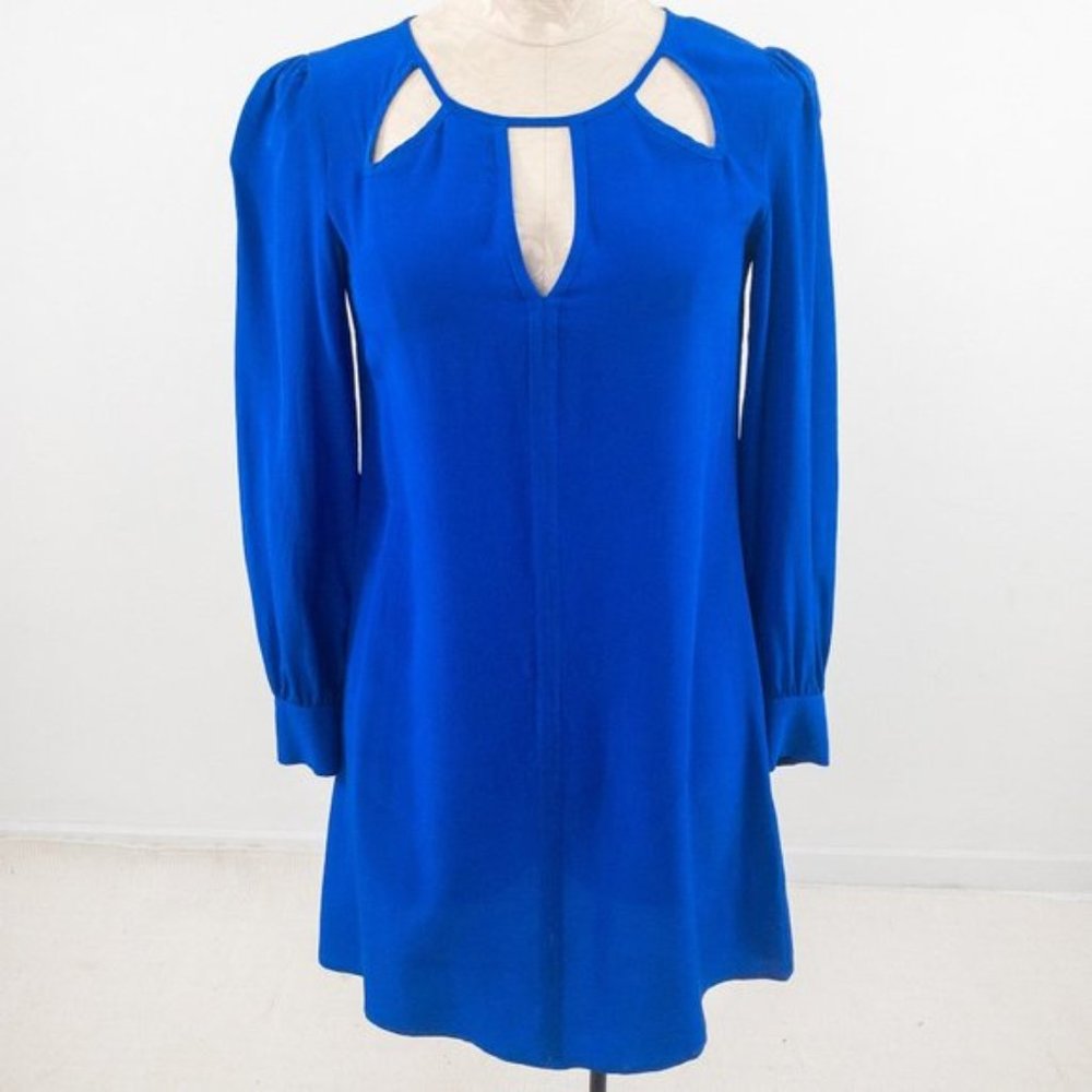 Nordstrom XS Silk Long Sleeve Dress Blue